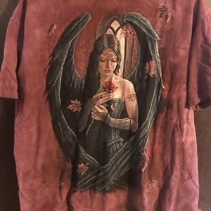 The mountain tie dye red shirt wings rose